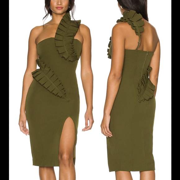 Dark green one shoulder dress xs/2/4 us size - Picture 3 of 3